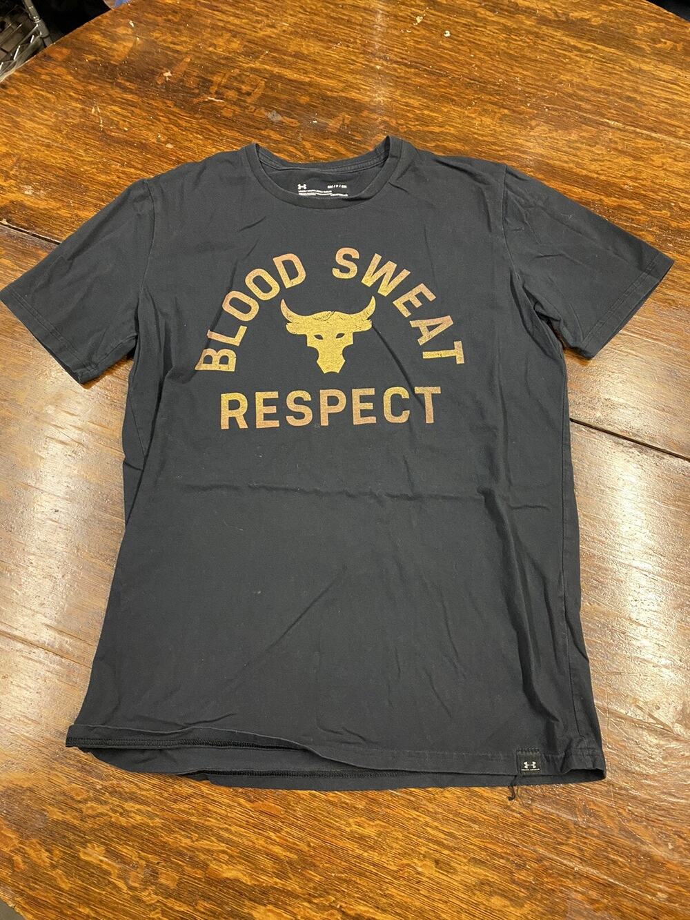 Under Armour T-shirt Men's Sm The Rock Blood Sweat Respect Loose Heatgear Black